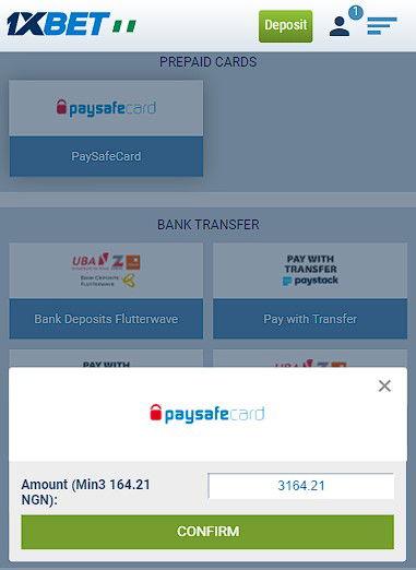 Paysafecard at 1XBET
