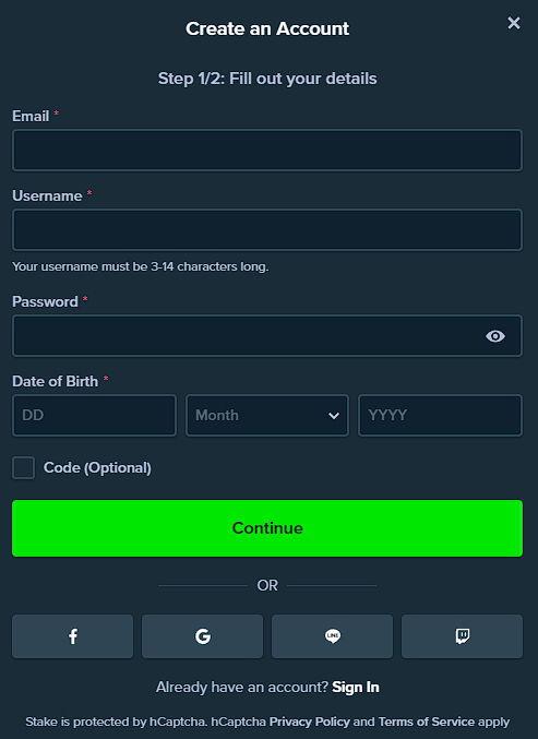 Stage 1 of registration form
