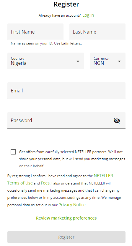 Registration on Neteller
