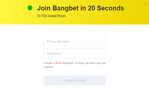 Bangbet's first registration form