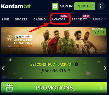 Aviator game at Konfambet