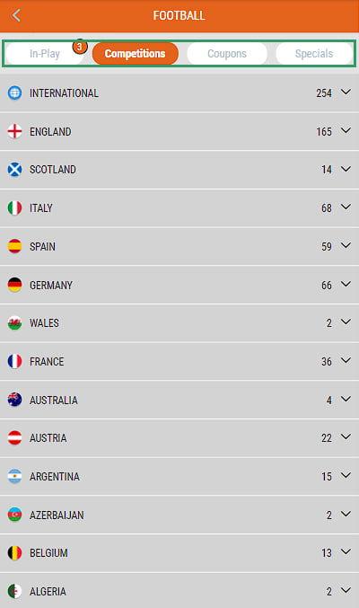 Matches on which you can bet