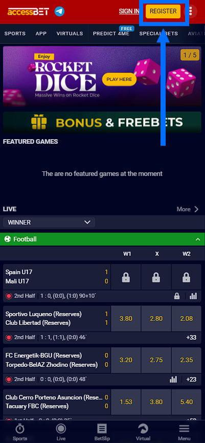 Registration in the bookmaker Accessbet