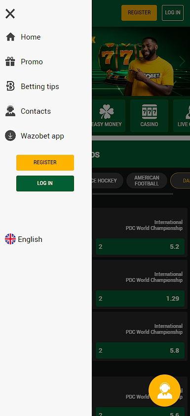 mobile version wazobet menu