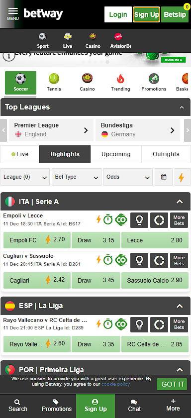 Betway mobile version 