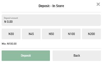 Deposit in store Afribet