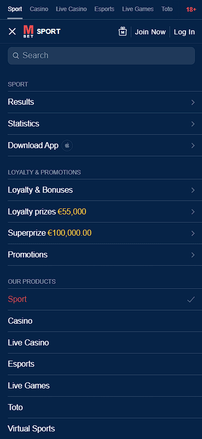 Menu Marathonbet