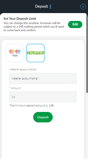Deposit to BetVictor account using Neteller