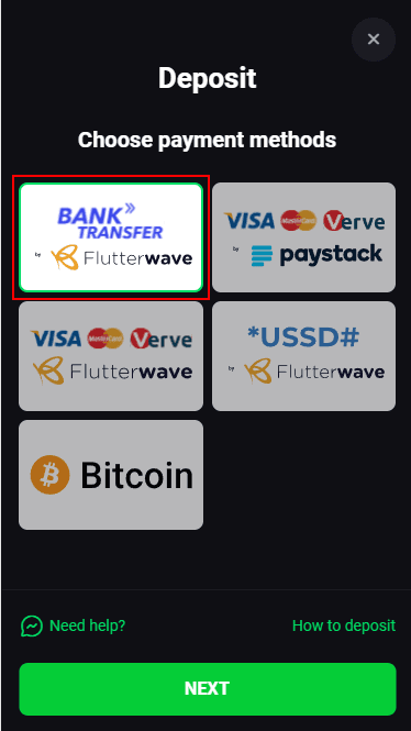 Deposit with Bank Transfer by Flutterwave