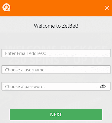 The first step of registration Zetbet