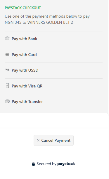 Checking Paystack on Winners Golden Bet