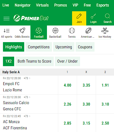 PremierBet website