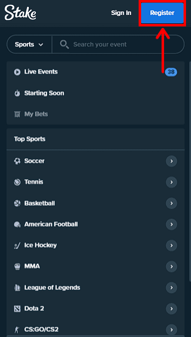 Registration on the Stake website