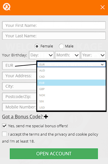 The second step of registration Zetbet