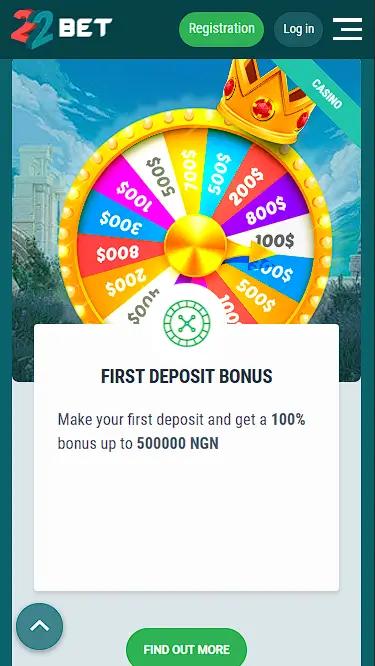 How to get 22bet casino welcome bonus?