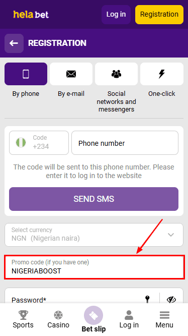 Helabet Promo Code Field