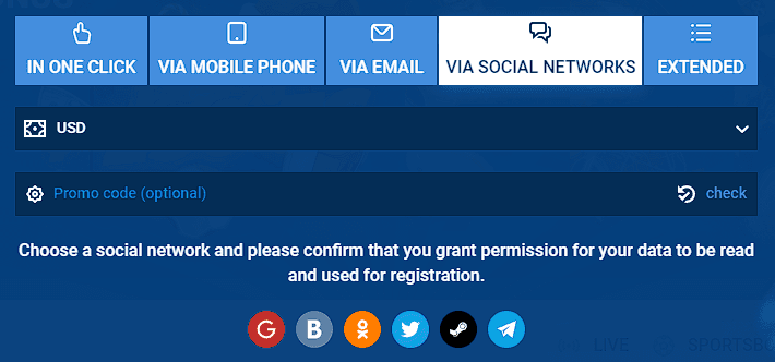Registration via social networks