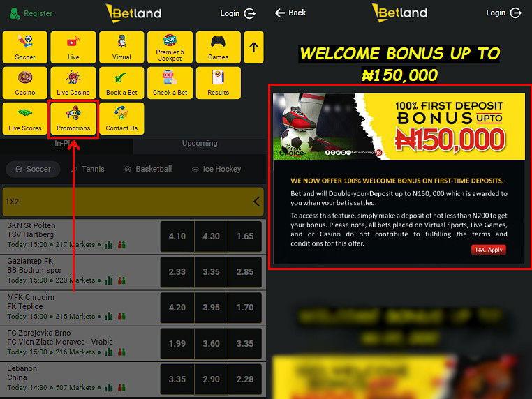 Welcome bonus on Betland website