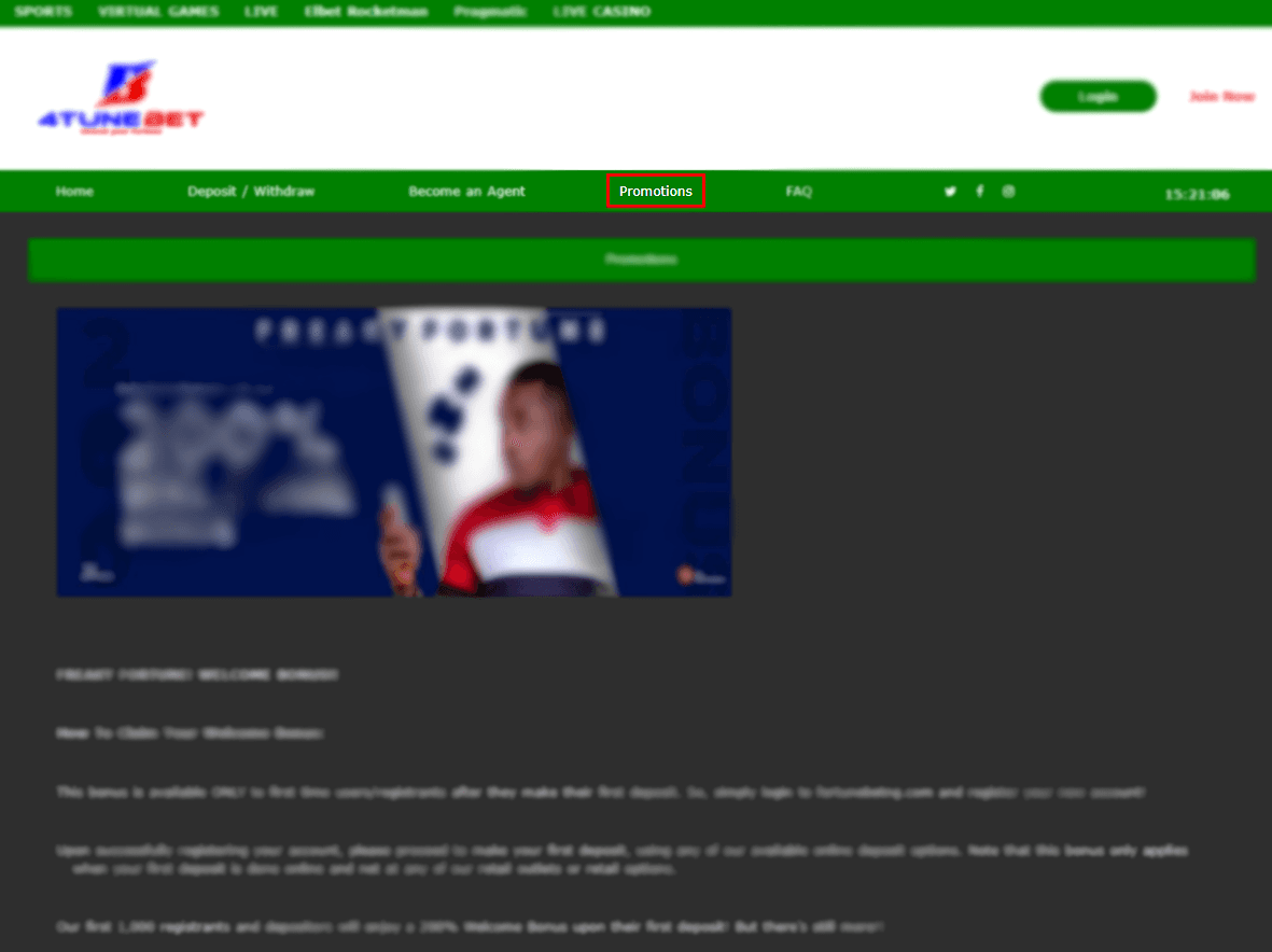 Promotions on Fortunebet's website