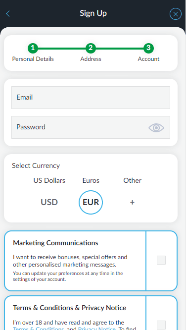 The third stage of registration on BetVictor website