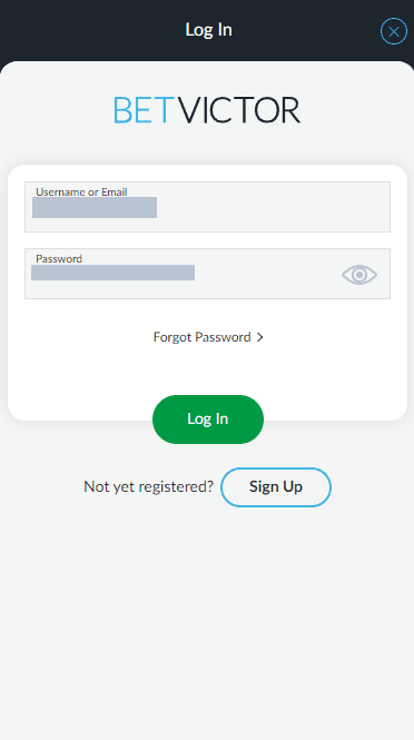 Authorization form on BetVictor website