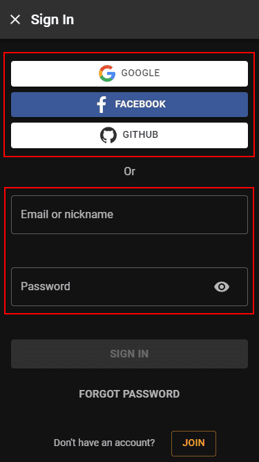 Registration options on the Cloudbet website 