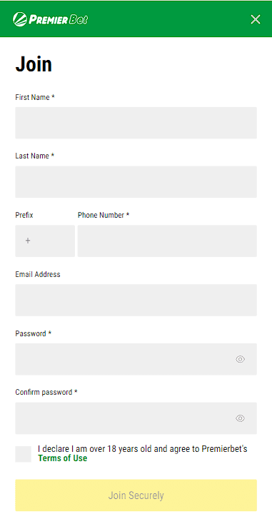 PremierBet registration