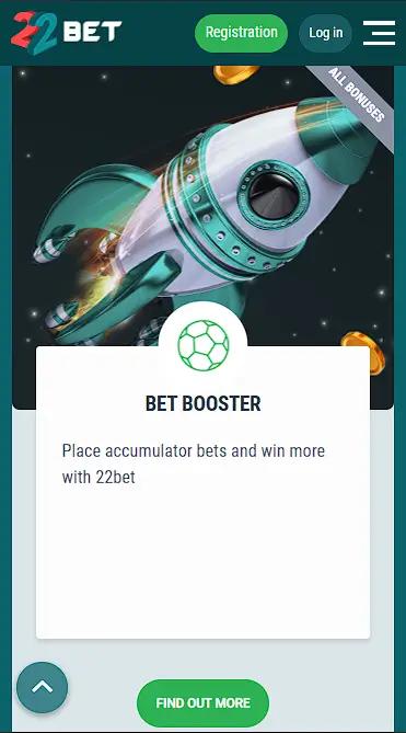 22bet accumulator bonus