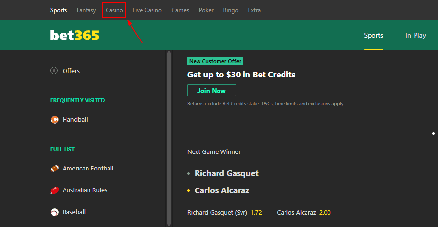 Bet365 Casino Section