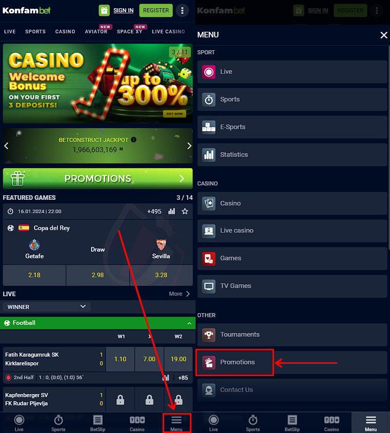 Promotions on Konfambet website
