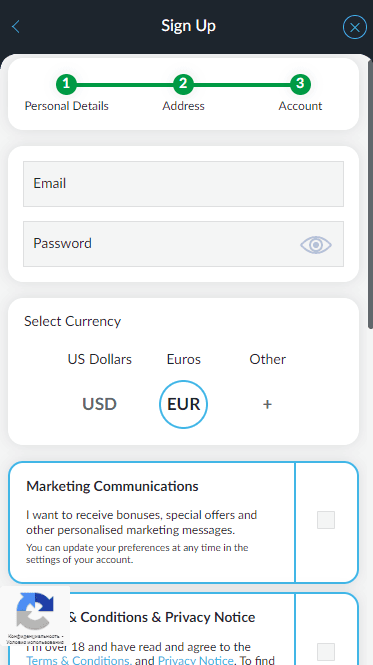 Registration in the BetVictor app: account